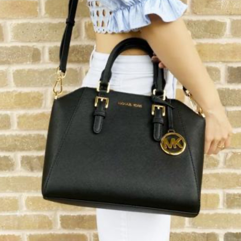MICHAEL KORS CIARA MEDIUM MESSENGER BLACK GOLD